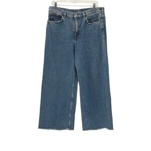 Cos Jeans Wide Leg Flare Women Size 31 Blue Raw Hem‎